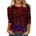 thumbnail image 2 of Womens 3/4 Sleeve Shirts Oversized Printed T Shirt Casual Sequined Round Neck Loose Fashion Top Trendy Flowy Tees, 2 of 5