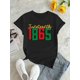 thumbnail image 2 of 1pc Juneteenth 1865 Graphic Print T-Shirt, Women'S Casual Crew Neck Short Sleeve Tee, Cotton Knit Fabric, Medium Stretch, all-Season Fashion Top, 2 of 6