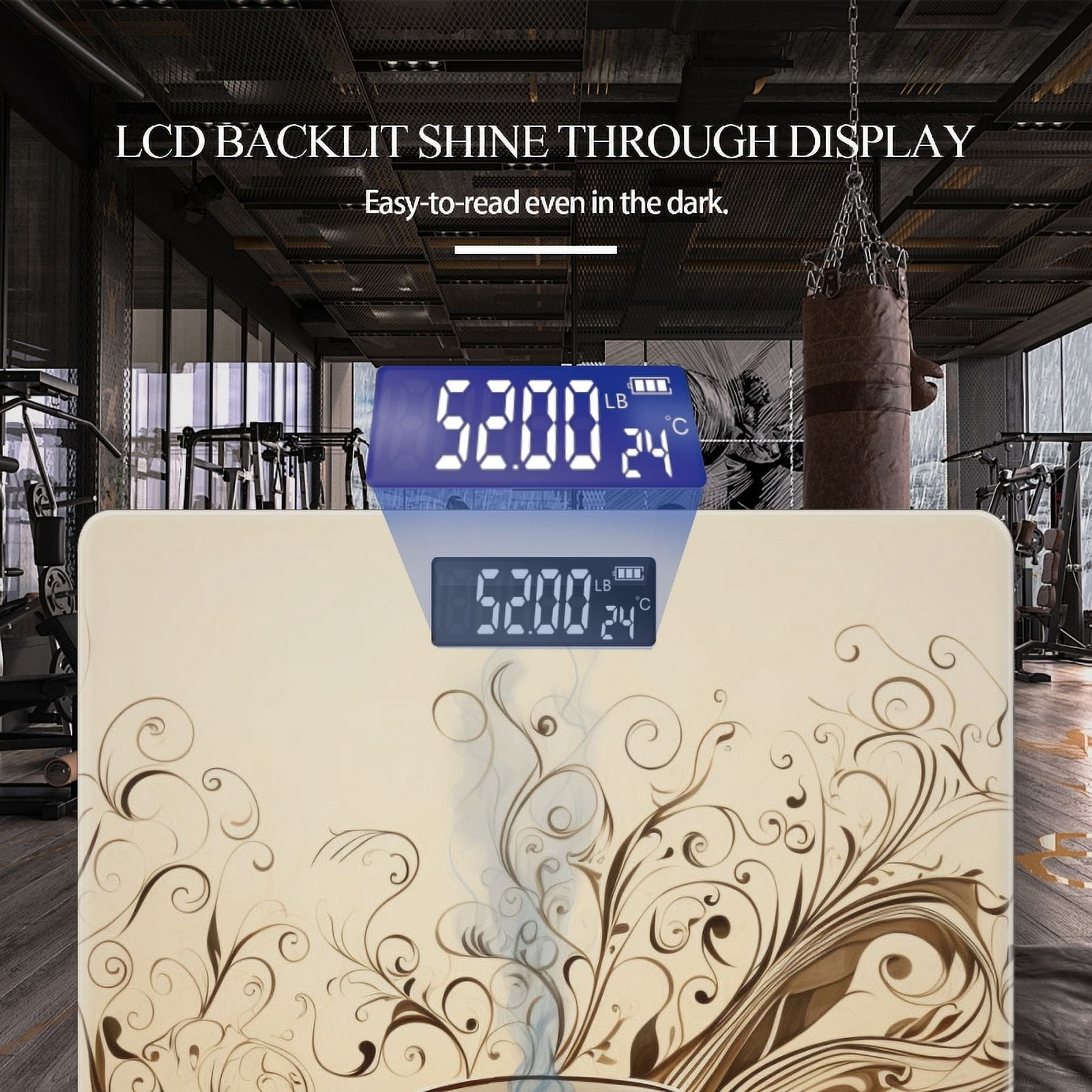 Bathroom Scale, Highly Accurate Digital Body Scale,Precisely Measures Weight up to 400 lbs-Steaming Cup Of Coffee With Intricate Swirls And Filigree