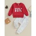 thumbnail image 2 of Bagilaanoe 2Pcs Toddler Baby Girl Boy Valentine’s Day Clothes Letter Print Long Sleeve Sweatshirt Tops + Sweatpants 6M 12M 18M 24M 3T Kids Fall Pants Set, 2 of 9