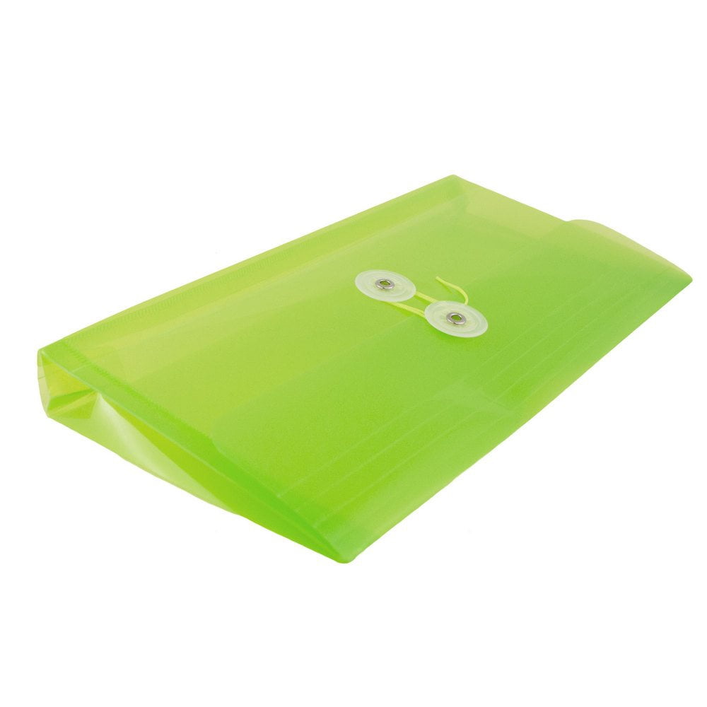 JAM Paper Plastic Envelopes with Button & String Tie Closure, #10 Business Booklet, 5 1/4 x 10, Lime Green, 3/pack