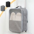 thumbnail image 1 of Bolsa impermeable para guardar zapatos - Contiene 4 pares de zapatos, organizador de viaje con 3 compartimentos, bolso de poliéster gris de 14x23x31cm, 1 of 6