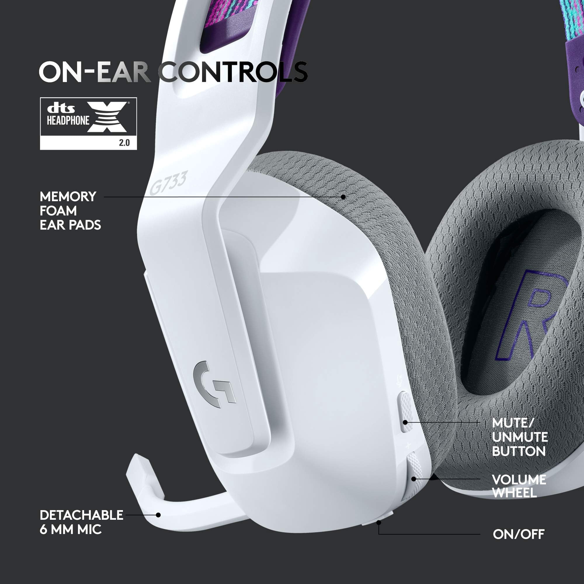Logitech G733 Lightspeed RGB Wireless Gaming Headset with Suspension Headband - White