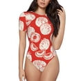 thumbnail image 2 of Uemuo Tomatoes Pattern Women's One Piece Short Sleeve Swimsuit Rash Guard Surfing Modest Quick-drying Swimsuit Beach Essentials-Large, 2 of 9