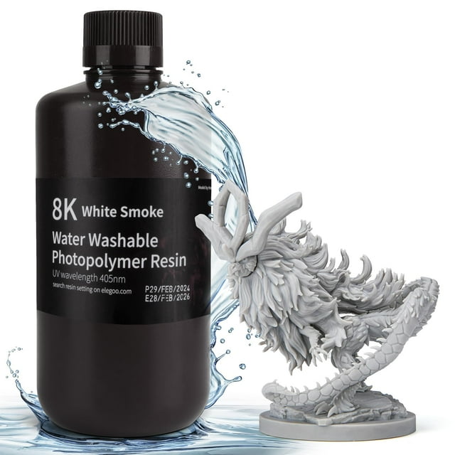 Impresora 3D de resina ELEGOO 8K, lavable en agua, 1000 g, color blanco ahumado