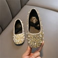 thumbnail image 4 of Piuwrlz Children's Closed Toe Shoe Girls Glitter Crystal Shoes Flat Heel Elasticity Dress Ballet Flats Gold Size 7 Years, 4 of 4