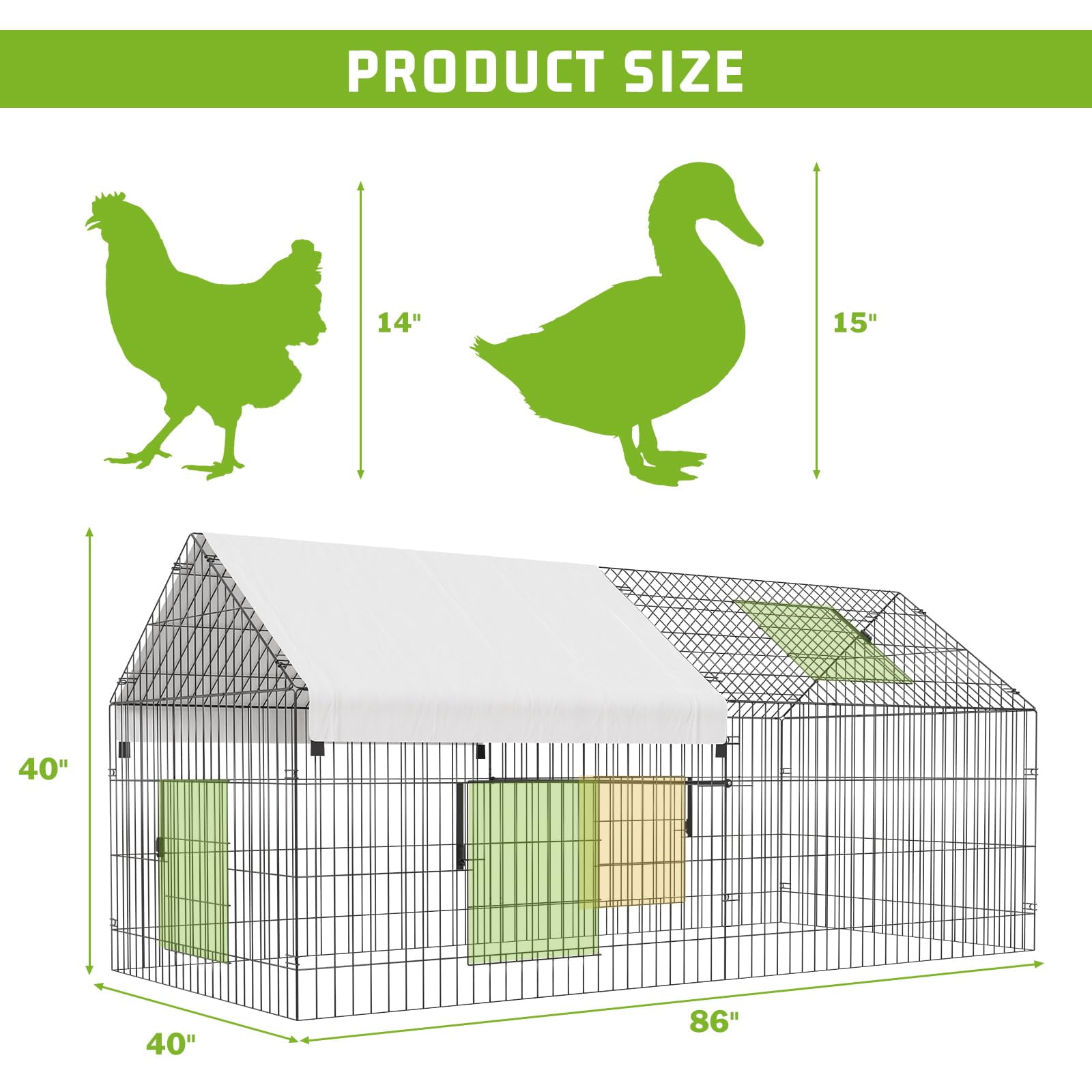 2025 New Metal Chicken Cage, Poultry Cage with Waterproof Cover, Duck Coops, Outdoor Large Walk-in Coops, for Outdoor, Farm