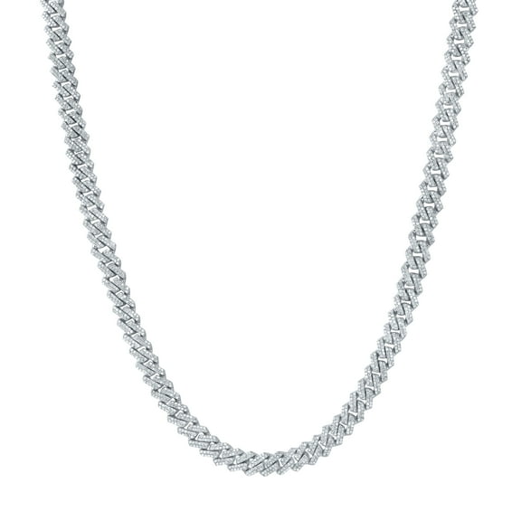 Sterling Silver 8 1/5 Cttw Diamond 8.00mm Cuban Men's Chain, Length: 22 Inch