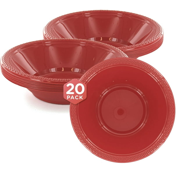 Plastic Bowls Disposable, Red Plastic Cereal Bowls, 12 Oz Small Plastic