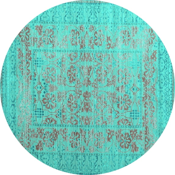 Ahgly Company Machine Washable Indoor Round Persian Turquoise Blue Traditional Area Rugs, 4' Round