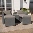 thumbnail image 3 of Merrick Lane Gray Woven Rattan Modular Sofa Set for Indoor/Outdoor Use with Loveseat, Two Ottomans, and Tempered Glass Table, 3 of 11