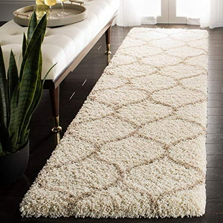 SAFAVIEH Hudson Shag Collection SGH280D Moroccan Ogee Trellis Non-Shedding Living Room Bedroom Dining Room Entryway Plush 2-inch Thick Runner  2 3  x 16    Ivory / Beige SAFAVIEH Hudson Shag Collection SGH280D Moroccan Ogee Trellis Non-Shedding Living Room Bedroom Dining Room Entryway Plush 2-inch Thick Runner  2 3  x 16    Ivory / Beige