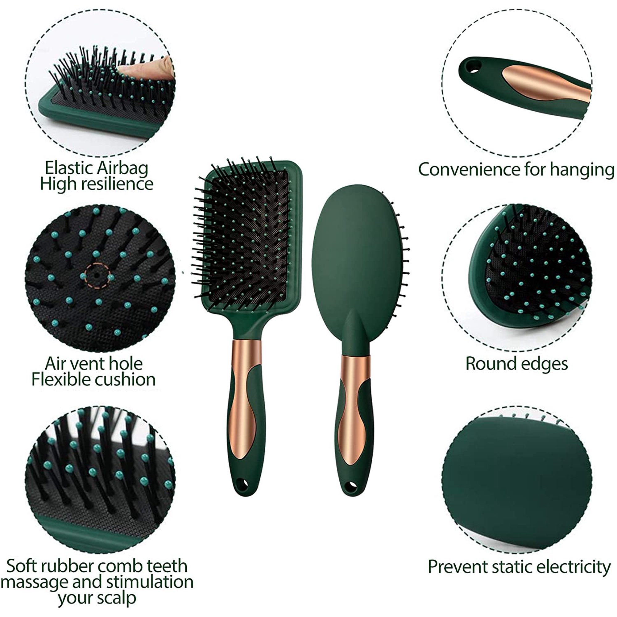 Lot De 4 Brosses à Cheveux De Massage Antistatiques - Forme Ovale - Poils Souples - Neuf