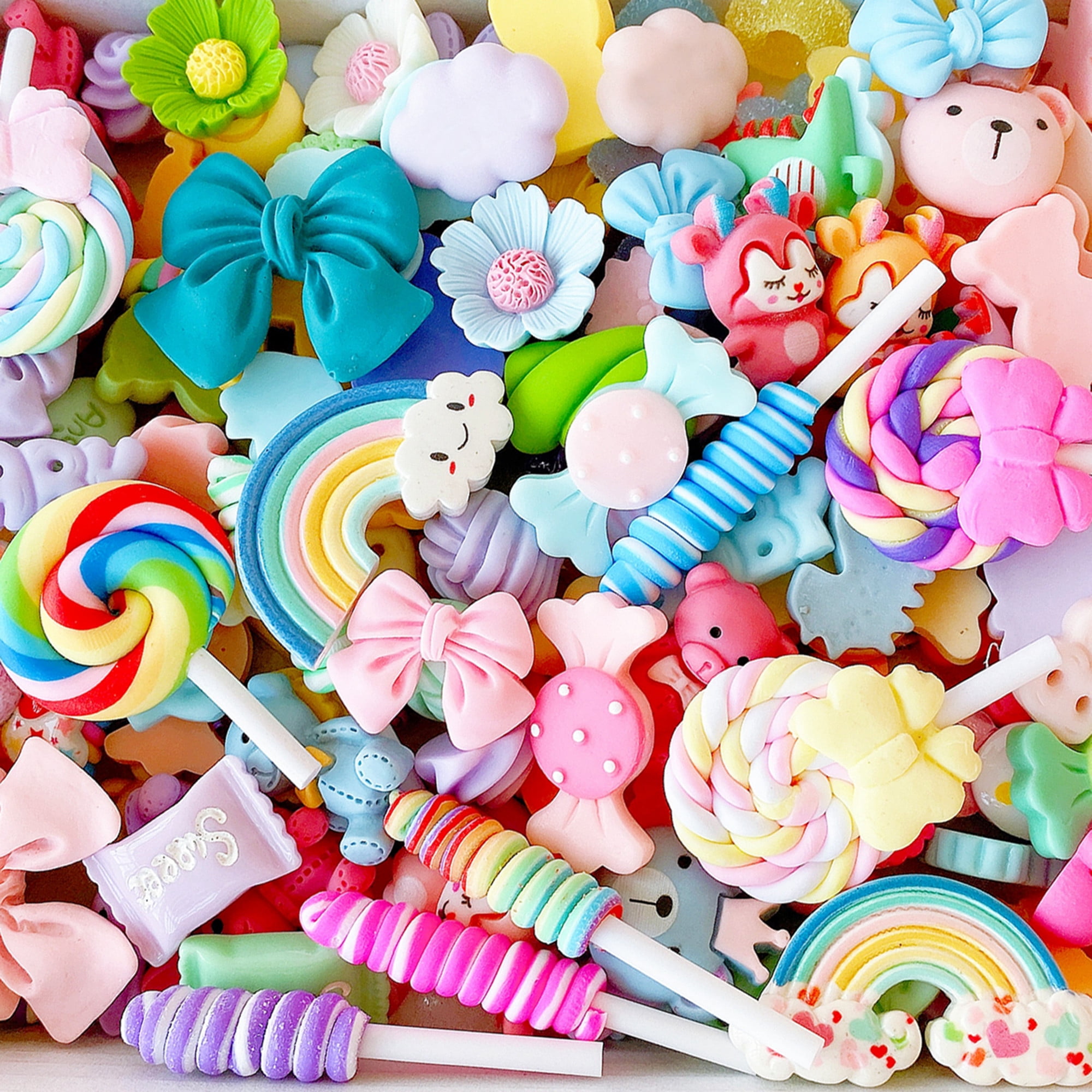 200 Pcs Charms Cute Set, Bulk Mixed Resin Charms Set Supplies for DIY Craft  Making Ornament Scrapbooking (Colorful)