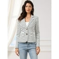 thumbnail image 4 of INSPIRE CHIC Women's Notched Lapel Long Sleeves Button Striped Blazer M White, 4 of 8