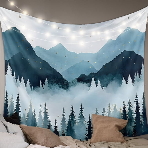Forest Mountain Tapestry for Bedroom Wall Hanging Tapestry, Vintage Peak Nature Sky Star Landscape Ceiling Backdrop Tapestries Poster Blanket Wall Decor for Teens Room Living Room Dorm 39" x 59"
