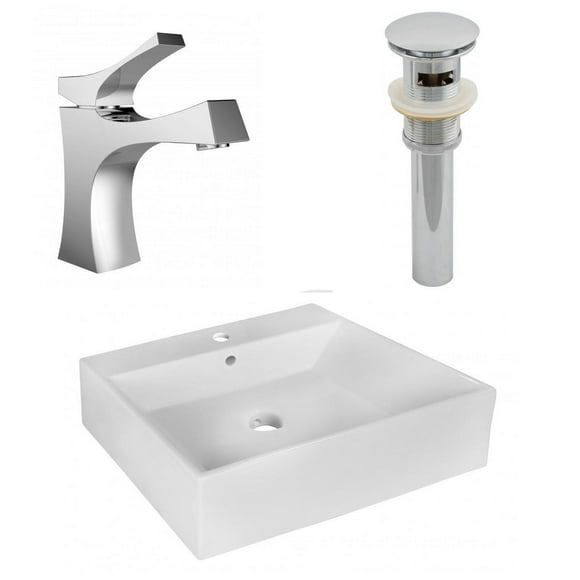 20.5-in. W Above Counter White Bathroom Vessel Sink Set For 1 Hole Center Faucet AI-26353