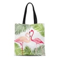 thumbnail image 1 of NUDECOR Toile Sac Fourre-Tout Flamants Roses Tropicaux Palme Feuilles Été Plage Piscine Floride Sac à Main Réutilisable Épaule Épicerie Sacs à Provisions, 1 of 1