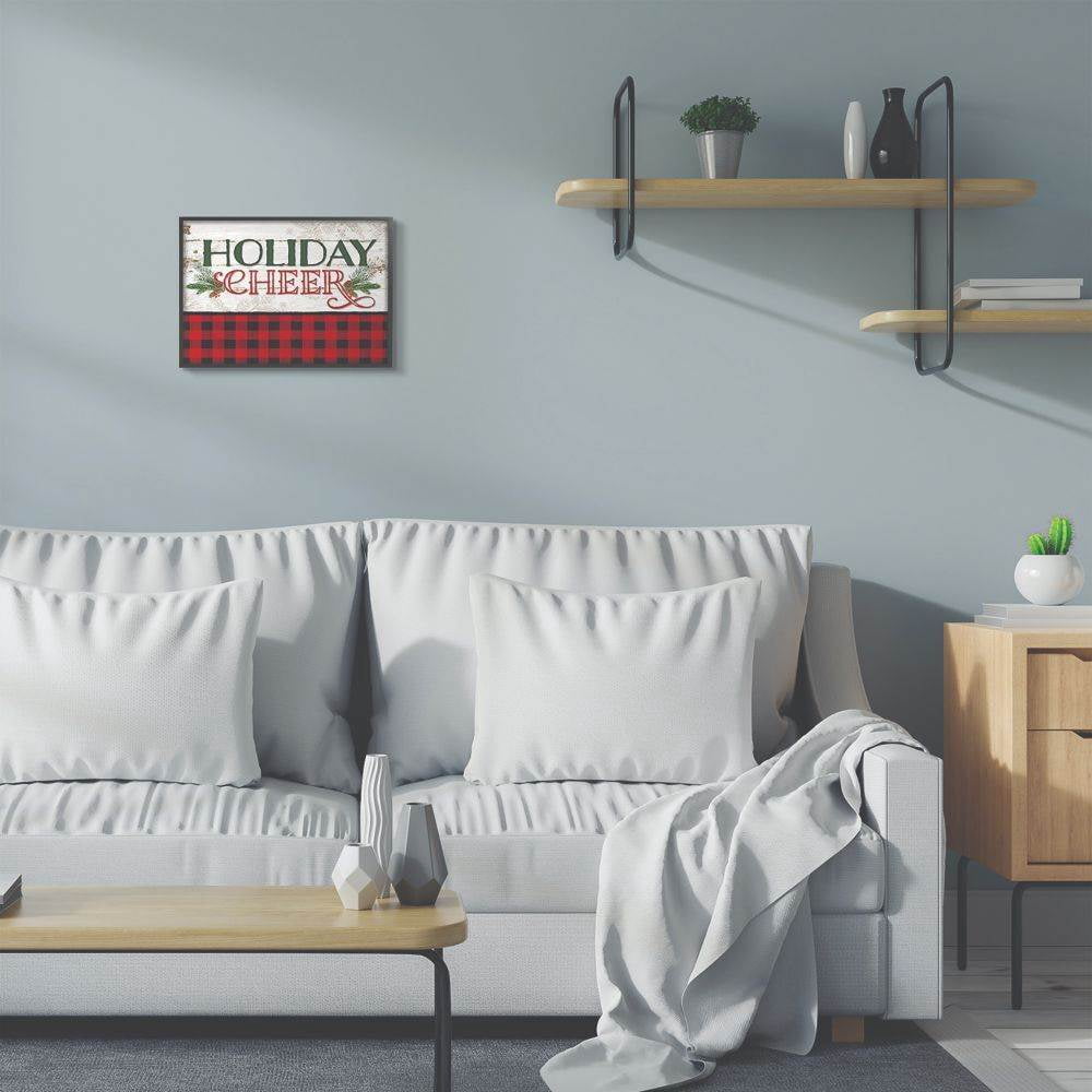 Stupell Industries Holiday Cheer Red Plaid Christmas Word DesignFramed Wall Art By Artist Jennifer Pugh