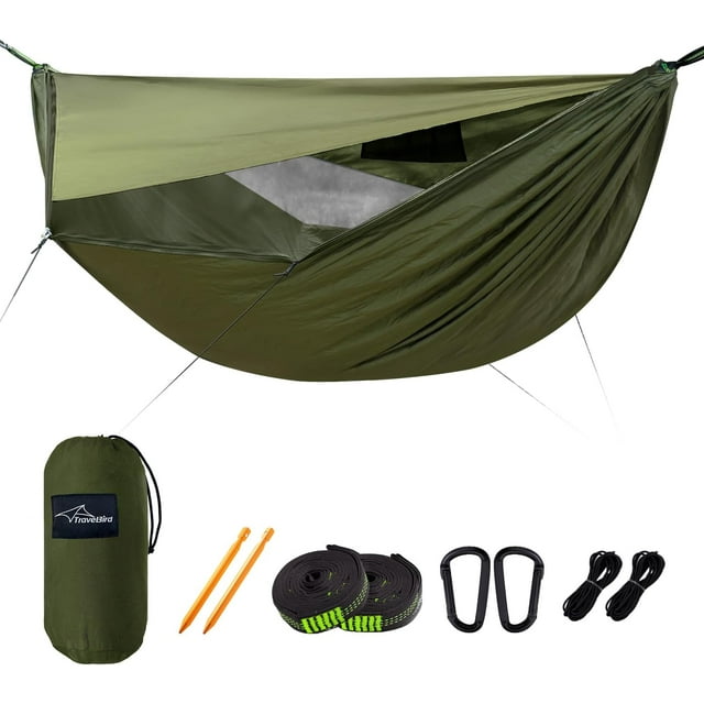 Camping Haock with Mosquito Net and Sunshade Backing Haock with Ridge Rope Tree Straps Lightweight Portable Haocks for Outside Hiking and Travel