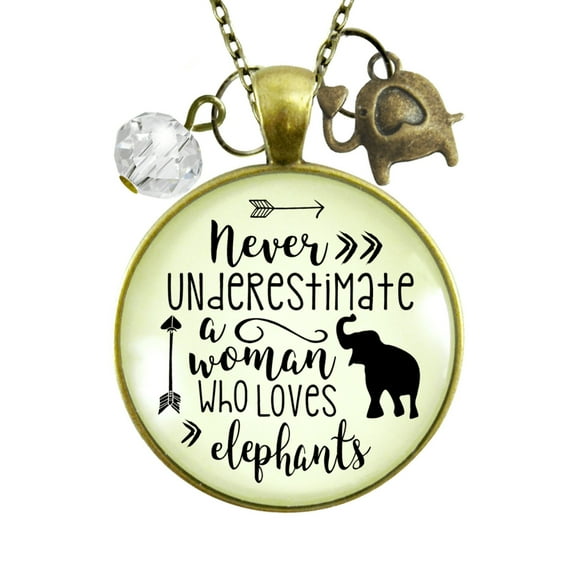 Elephant Gutsy Goodness Bronze Metal Necklace Never Underestimate Loves Boho Adult Female Metal Jewelry