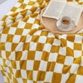 thumbnail image 3 of Throw Blankets Flannel Blanket with Checkerboard Grid Pattern Soft Throw Blanket for Couch, Bed, Sofa Luxurious Warm and Cozy for All Seasons (Yellow, ) Yellow, 3 of 7