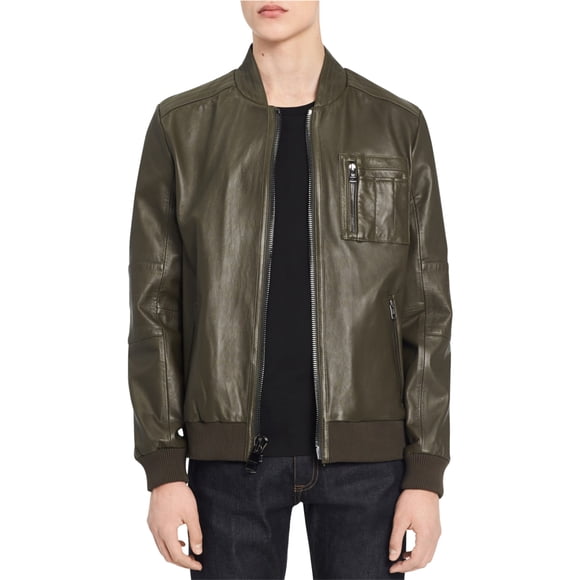 Chaqueta Bomber de Cuero Genuino Calvin Klein para Hombre Verde X-Small