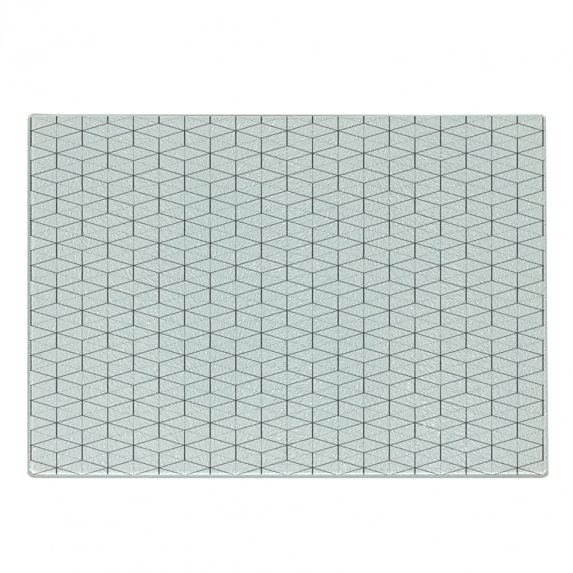 Geometric Cutting Board, Abstract Line Image Shapes Triangles Hexagonals Squares Stripes Form, Decorative Tempered Glass Cutting and Serving Board, Small Size, Black and White, by Ambesonne