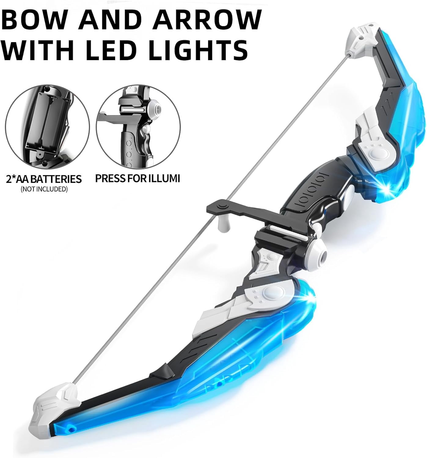 TEMI Bow and Arrow Set for Kids - Archery Toy Set - LED Light Up with Suction Cup Arrows, Target & Quiver, Indoor and Outdoor Toys for Children Boys Girls