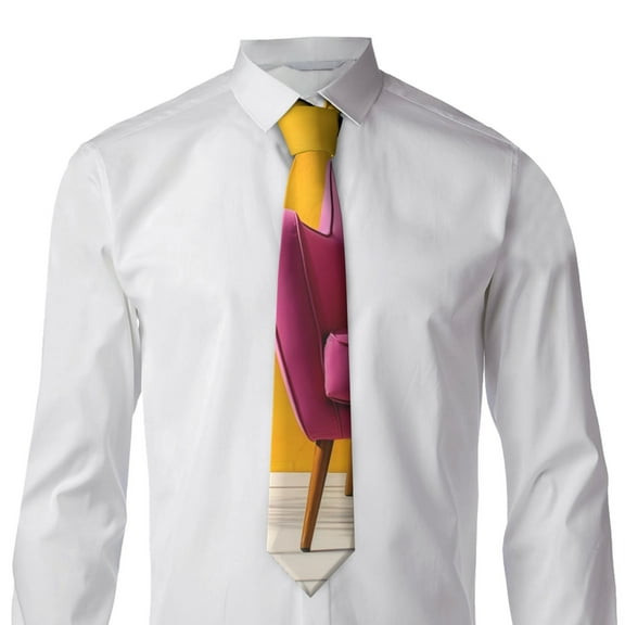 Goofa Bright Pink Chair Pattern Men's Necktie Classic Silk Tie Woven Jacquard Neck Ties Necktie for Business and Wedding Formal Neckties