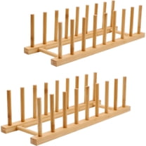 MOAMUN 2 Pack Bamboo Plate Drying Racks, Pot Lid Cutting Board Rack Stand Drainer Storage Holder Cabinet Dish Organizer for Dish Bowl Cup(Keep Dry)