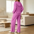 thumbnail image 5 of hoksml Women's Ribbed Knit Hooded Tracksuit 2 Piece Outfit, V Neck Long Sleeve Top and Wide Leg Pants Casual Loungewear Set, 5 of 8