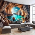 thumbnail image 2 of Gojian Nature Tapestry Forest Tree Sea Cave Wall Hanging, Stream Through Rainforest Landscape Wall Art Tapestry for Bedroom Living room, 2 of 6