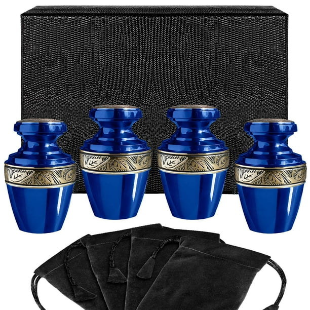 Trupoint Memorials Urnas de cremación para cenizas humanas - Urnas decorativas Urnas para cenizas humanas Urnas femeninas y masculinas para cenizas Urnas funerarias femeninas adultas - Azul 4 pequeños