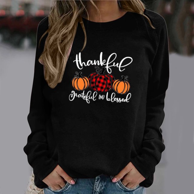 ICHUANYI Clearance Thanksgiving Fashion Women's Casual Long Sleeve Printed Ladies Sweatshirts Tops(Black, M) ICHUANYI WER2023081400375