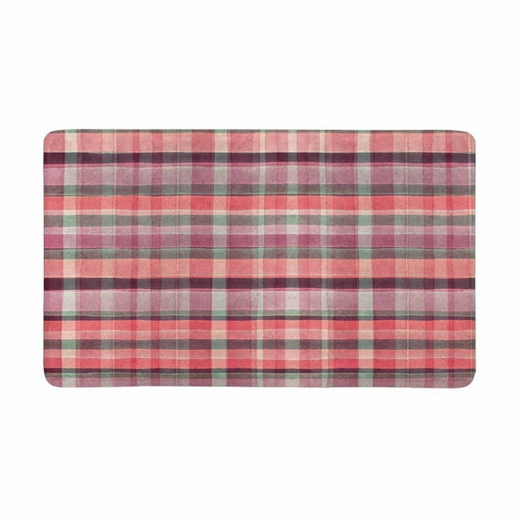 YUSDECOR Watercolor Red Checkered Plaid, Elegant Gingham Check Doormat Rug Home Decor Floor Mat Bath Mat 30x18 inch