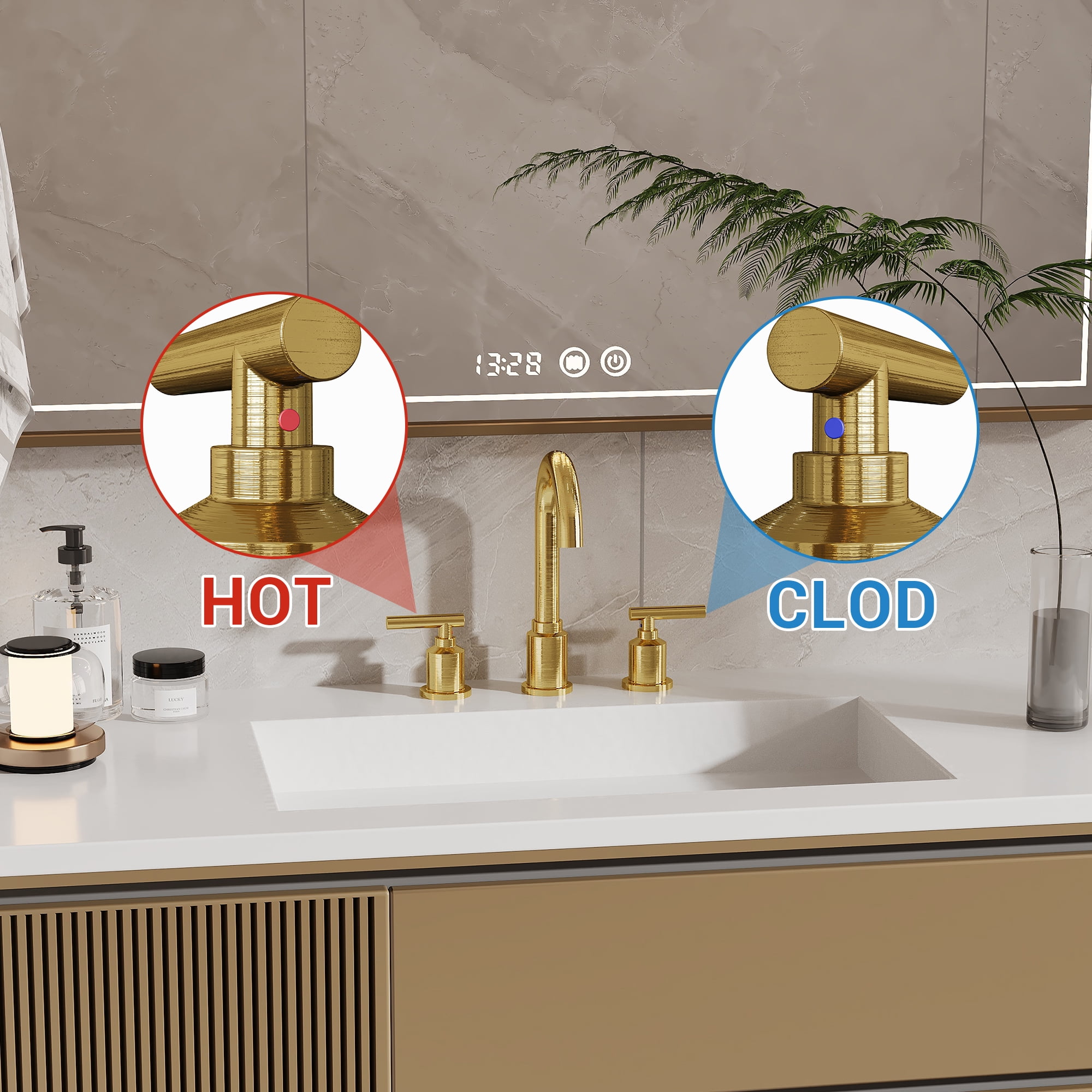 8" Widespread Bathroom Faucet - Brushed Nickel, Includes Pop-up Drain, gold