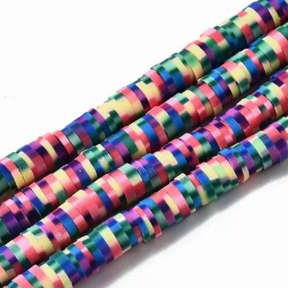 GKNET 10strands Polymer Clay Beads 4mm-8mm Speckled Colorful Flat Round Heishi Bead-(4mm) Colorful