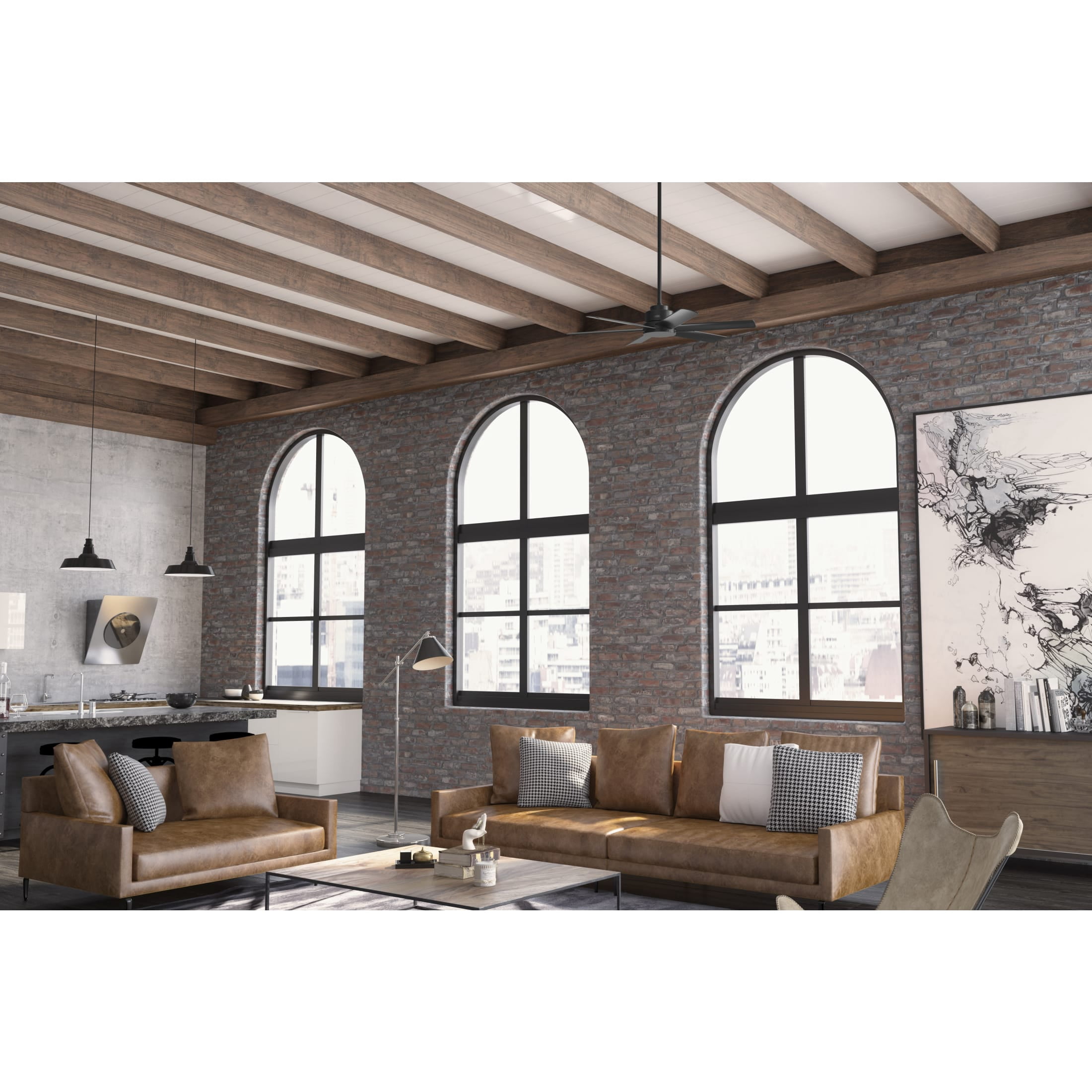 Hunter 52 inch Outdoor or Indoor Ceiling Fan No Light - Black Ceiling Fan without Light, For Patio, Porch, Garage, or Living Room, Standard Mount, 6 Blades, Wall Control - Kennicott 51180, Matte Blac