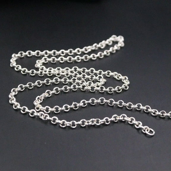 K-KED Pure Silver Chain Men's Delicate Jewelry 3.5mmW Rolo Chain Real 999 Silver Link 22inchL