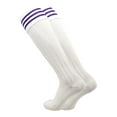 thumbnail image 2 of TCK European Style 3 Stripe Soccer Socks in Nylon (L, White Purple), 2 of 2