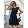 thumbnail image 2 of Women’s Summer Dress Sleeveless Ruffle Sleeve Round Neck Mini Dress Solid Color Loose Fit Short Flowy Pleated Dress, 2 of 5