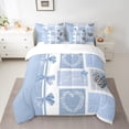 thumbnail image 3 of Manfei Romantic Love Heart 7 Pieces Bedding Comforter Set for Female, Kawaii Cartoon Bow-tie Full Bedding Set, Blue Buffalo Plaid Reversible Fitted Sheet Flat Sheet, Microfiber Bedroom Decor, 3 of 8