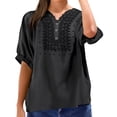thumbnail image 2 of Women's Long Sleeve T-shirt 3/4 Sleeve Linen Shirts For Women 2025 Cotton Summer Retro Embroidered Boho Tops Casual Trendy Vacation Blouse,Black Women's Long sleeve T-shirt L, 2 of 6