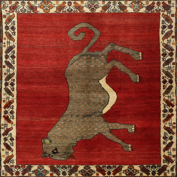 Ahgly Company Indoor Square Traditional Light Brown Animal Area Rugs, 5' Square