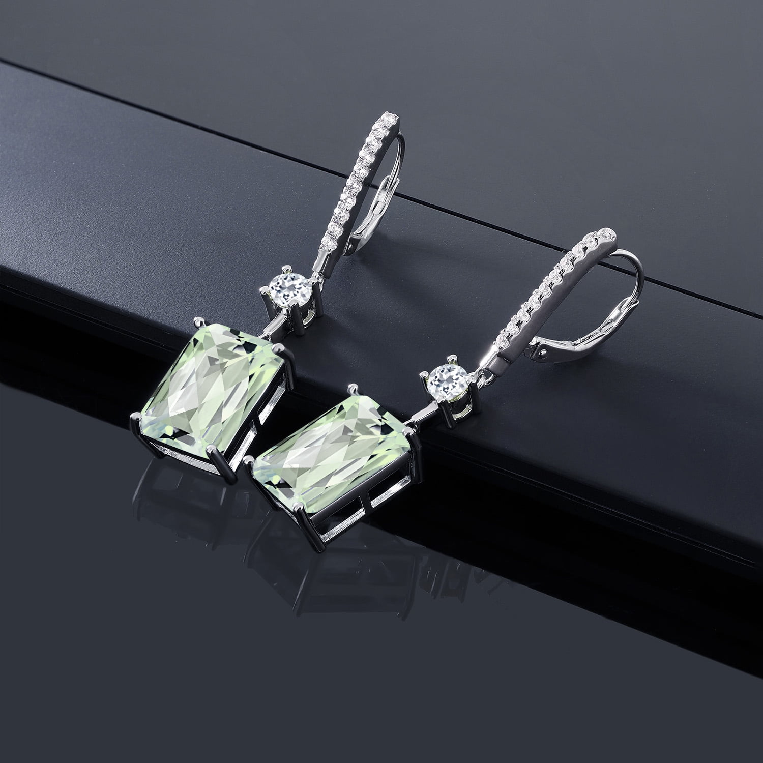 Gem Stone King 14.16 Cttw Octagon Checkerboard Green Prasiolite and White Topaz Dangle Earrings for Women | 925 Sterling Silver | Fine Jewelry Gifts for Women Mom Wife Her