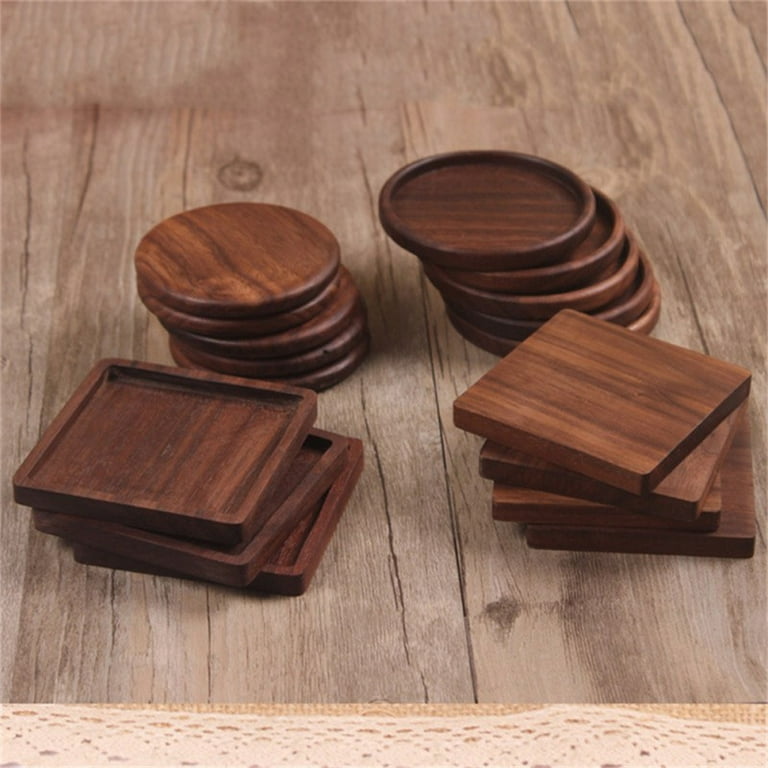 Roonin Mid Century Wooden Coasters with Absorbent Felt, MCM Modern Decor,  Coaster for Coffee Table, Wood Set Coasters for Drinks (Walnut Color, 4