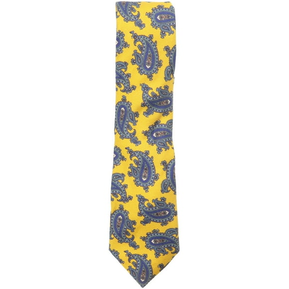 Altea Milano Men's Gold / Navy Teal White Paisley Wool and Silk Necktie - One Size