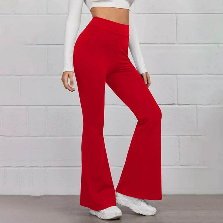 High Waisted Leggings for Women Tummy Control Pants Solid Red M