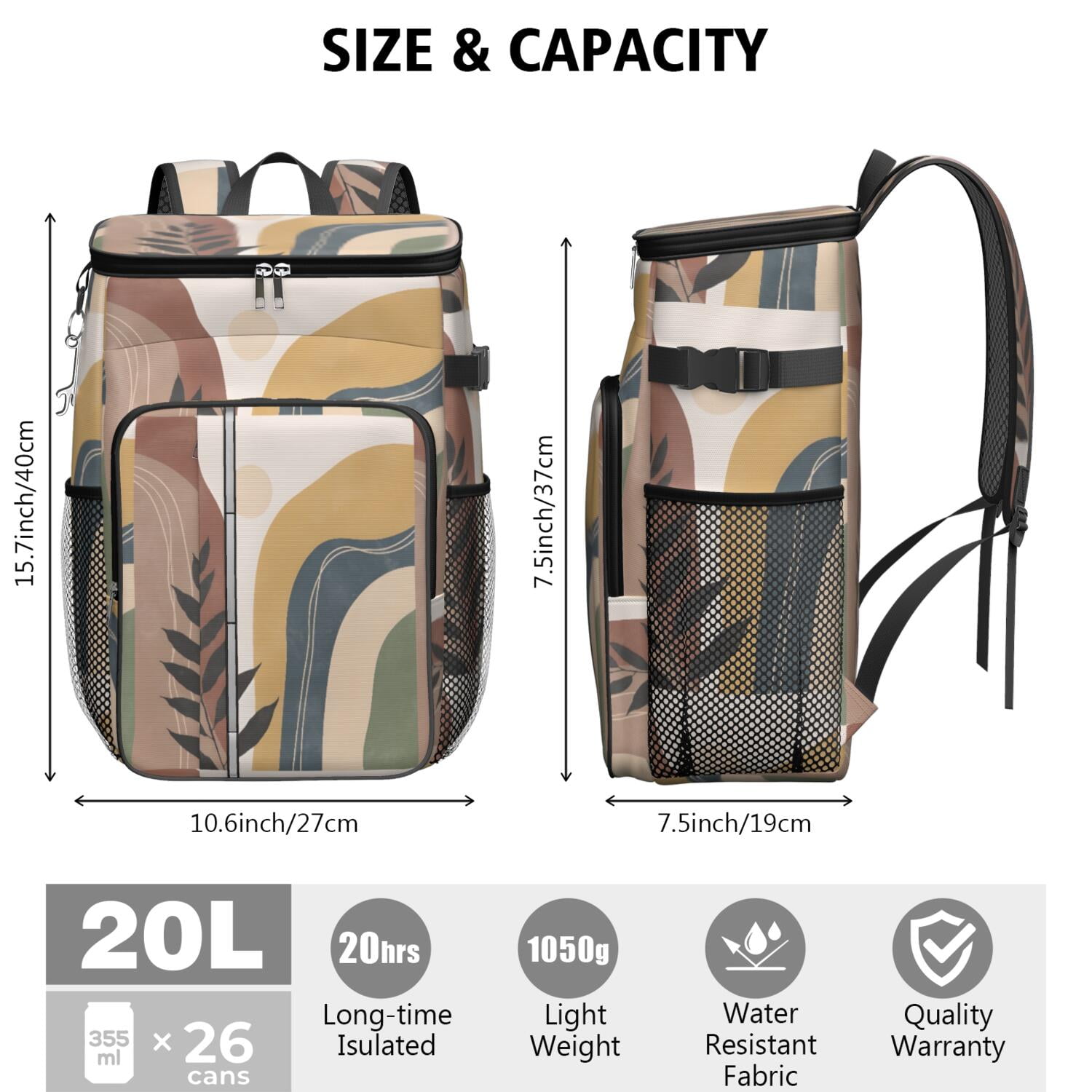 Travel Cooler Bag - Boho Bohemian Art Camping Beer Cooler Backpack with Bottle Opener- Waterproof Insulated Picnic Backpacks - Cooler Bag for Beach